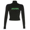 Fashion Turtle Neck Long-sleeve Letter Print Tight Women T-shirt