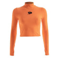 Women New Mock Neck Long-sleeve Letter Print Orange Cropped T-shirt