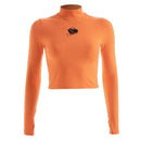 Women New Mock Neck Long-sleeve Letter Print Orange Cropped T-shirt