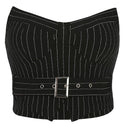 Edgy Style Women Stripe Print Metal Buckle Belt Design Fashion Tube Top