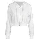 Women Fashion Long-sleeve Zipper White Basics Hoodies