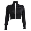 Hot Sale Women Stand Collar Long-sleeve Letter Embroidery Zipper Design Cropped Sweatshirt