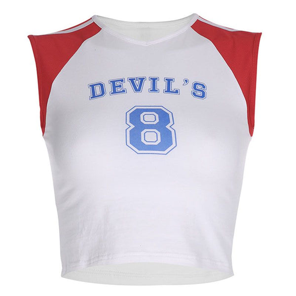 Fashion Color Blocking Design Letter Print Basics Crop Top