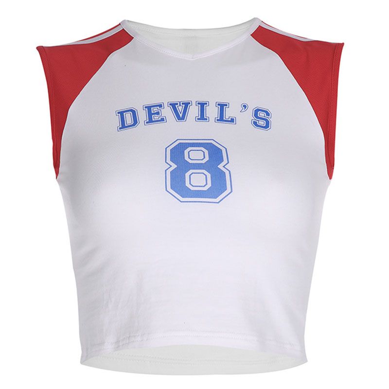 Fashion Color Blocking Design Letter Print Basics Crop Top