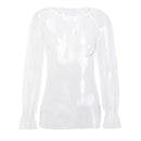 Hot Sale Women Round Collar Flare Sleeve Dotted See-through Blouses