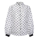 Fashion Lapel Lantern Sleeve Polka Dot Print See-through Women Blouses