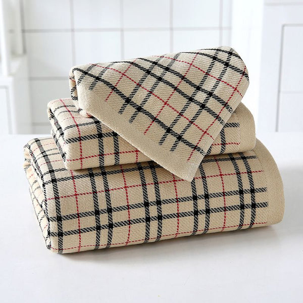 3 Pcs Set Fashion Plaid Print Absorbent Home Bathroom Towel