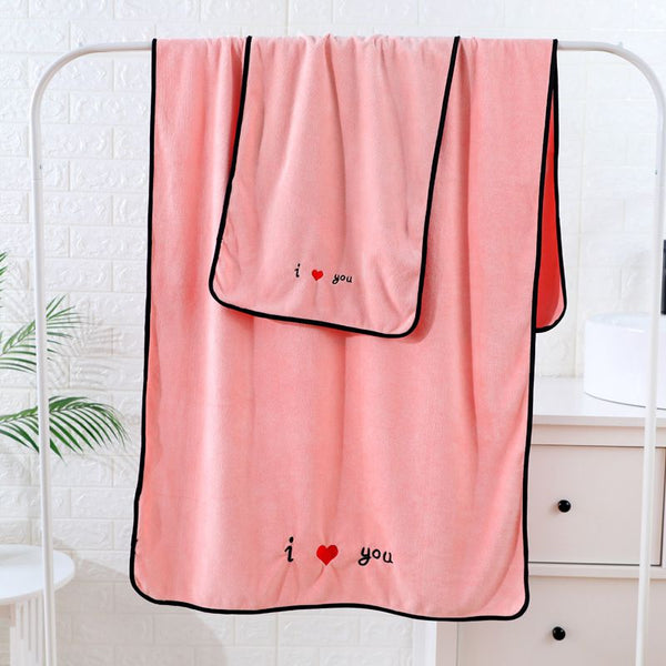 2 Pcs Set Letter Embroidered Absorbent Home Bathroom Towel