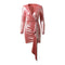 Women Sexy Deep V Neck Creased Long-sleeve Pink Tight Dress