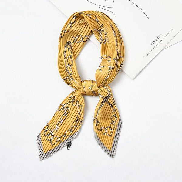 Hot Sale Unique O Shape Chain Print Pleated Satin Scarf