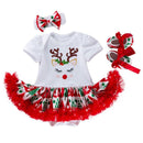 Baby Infant Girl Cotton Christmas Pretty Elk Short Sleeves Patchwork Bodysuit Set