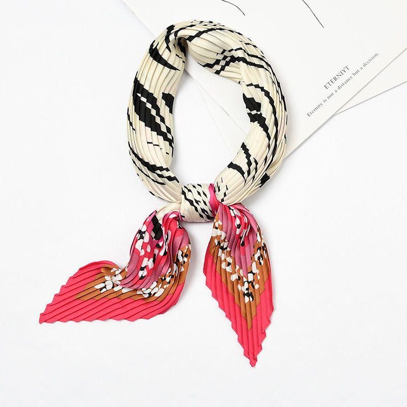 Women Elegant Contrast Design Irregular Stripes Print Pleated Satin Scarf