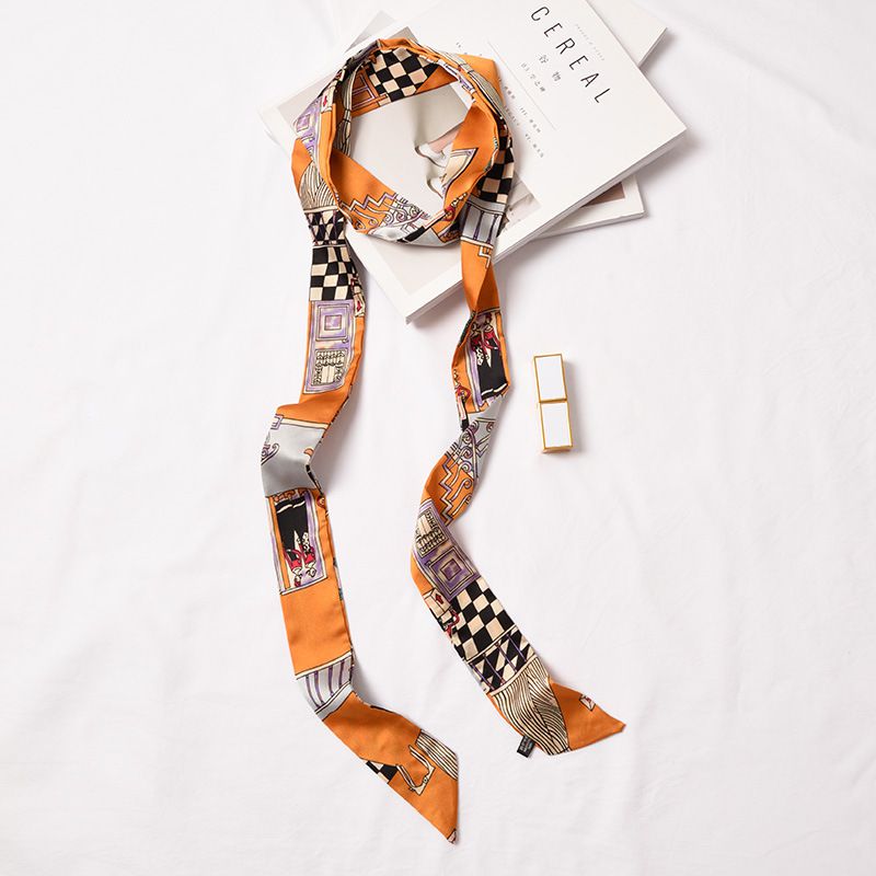 Creative Skinny Pattern Multicolor Graphic Print Women Satin Scarf
