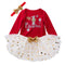 3 Pcs Christmas Baby Infant Girl Cotton Long Sleeves Bodysuit And Tutu Skirt With Bowknot Headband