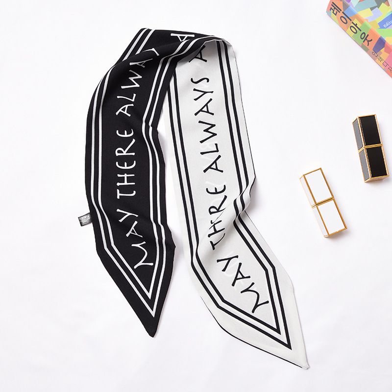 Hot Sale Bright Color Unique Letters Print Satin Slim Scarf