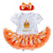 2 Pcs Halloween Set Baby Infant Girl Cotton Pumpkin Print Short Sleeves Patchwork Orange Bodysuit With Headband