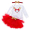 3 Pcs Set Baby Girl Christmas Print Long Long Sleeves Bodysuit And Tutu Skirt With Headband
