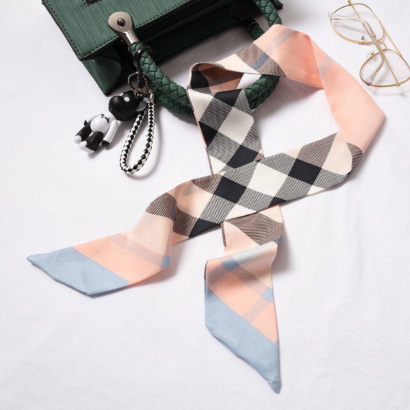 Elegant Women Vintage Plaid Pattern Hot Sale Slim Satin Scarf