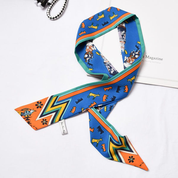 Bright Color Unique Little Monster Printed Satin Slim Scarf