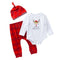 3 Pcs set Baby Girl Cotton Christmas Elk Print Long Sleeves Bodysuit And Red Plaid Pant With Hat
