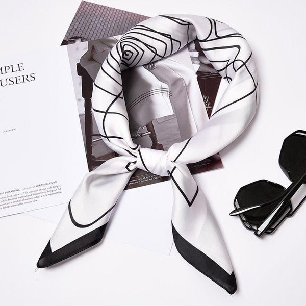 Women Simple Irregular Lines Print Casual Satin Square Scarf