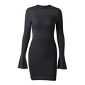 Fashion Patchwork Design Flare Sleeve Defined Waist Women Tight Dress