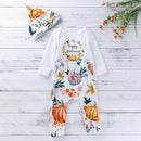 Halloween 3 Pcs Set Baby Infant Cotton Pumpkin Print Bodysuit And Pant With Hat