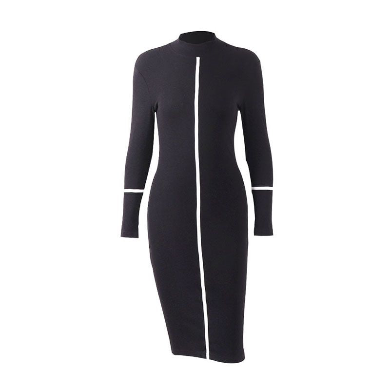 Hot Sale Women Fashion Long-sleeve Stripe Print Bodycon Dress