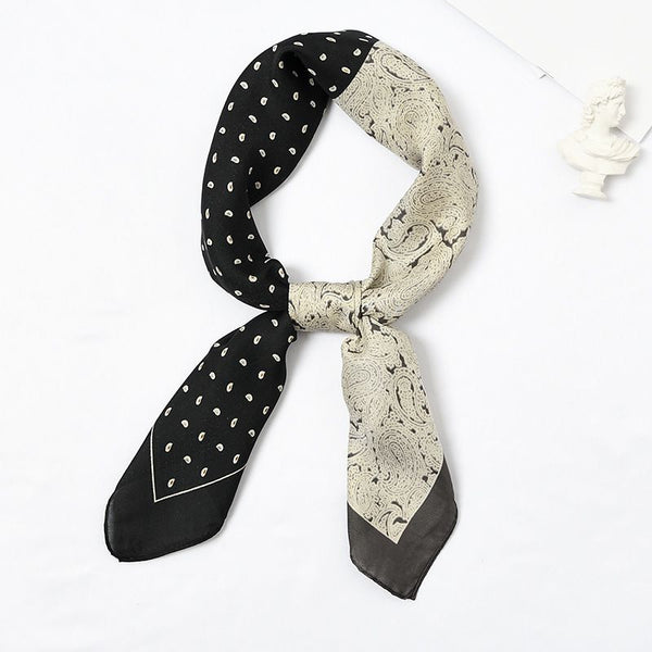 Double Color Patchwork Design Women Vintage Elegant Satin Scarf