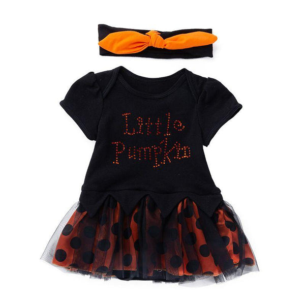 2 Pcs Set Halloween Baby Infant Letter Print Patchwork Bodysuit And Headband