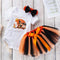 3 Pcs Set Halloween Baby Girl Cotton Print White Bodysuit And Color Blocking Tutu Skirt With Headband