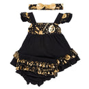 3 Pcs Set Baby Girl Halloween Pumpkin Print Ruffle Sleeves Dress And Short With Headband
