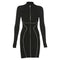 Fashion Patchwork Design Women Long-sleeve Zipper Bodycon Dress