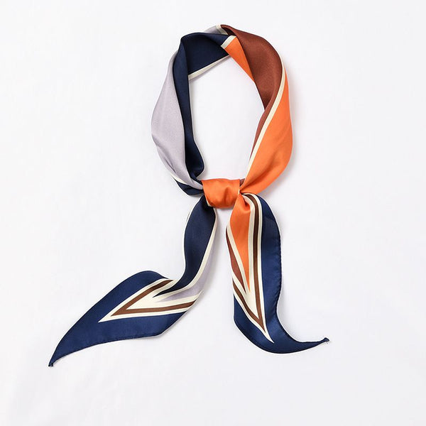 Chic Women Multicolor Patchwork Design Satin Slim Scarf