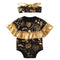 2 Pcs Set Halloween Baby Infant Girl Gold Pumpkin Print Bodysuit And Headband