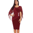 Fashion Mesh Shawl Patchwork Design Women Solid Color Bodycon Dress