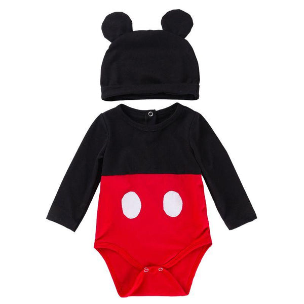 2 Pcs Set Baby Infant Boy Cotton Cartoon Pattern Color Blocking Bodysuit And Hat