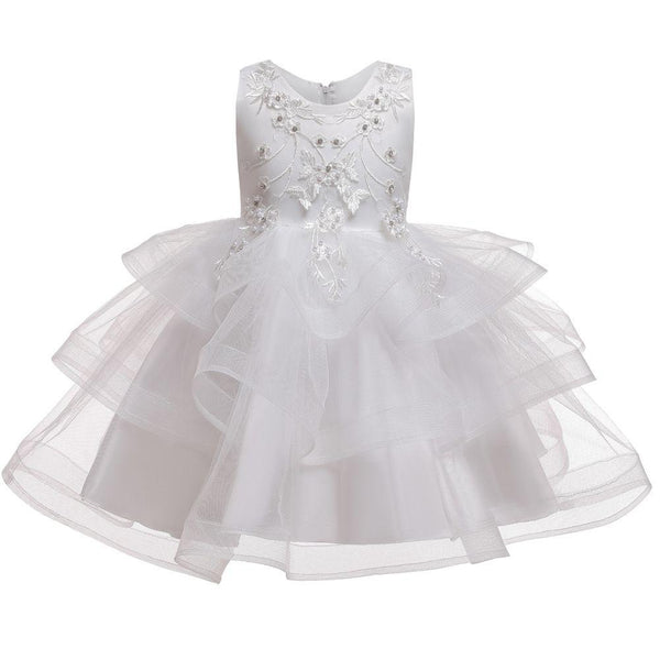 New Arrival Girl Flower Embroidered Dance Party Tutu Dress
