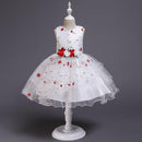 Lovely Girl Flower Design Sleeveless White Party Princess Dress