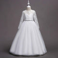 Elegant Girl Lace Long Sleeves Rhinestone Design Long Princess Dress