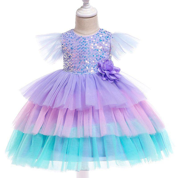 New Arrival Girl Candy Color Ruffle Sleeves Tutu Dress