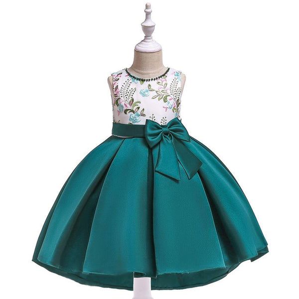 Girl Butterfly Embroidered Sleeveless Bowknot Party Dress