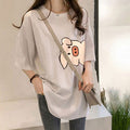 Creative Cartoon Pig Pattern Women Round Collar Loose Tee