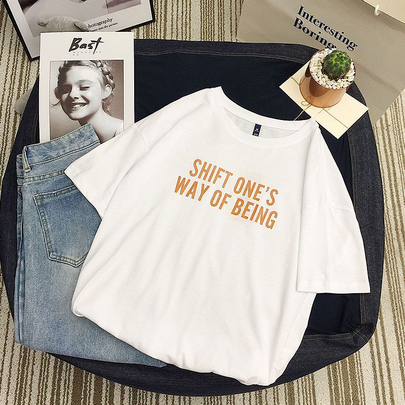 Hot Sale Women Letter Print Round Collar T-shirt