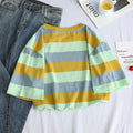 Fashion Stripe Print Stitching Color Women Loose Tee