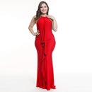 Irregular Cool-shoulder Design Solid Color Floor-Length Dress