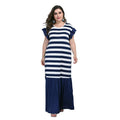 Plus Size Women Stripe Print Ruffled Sleeve Patchwork Maxi Dress