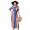 Elegant Women Lapel Collar Multicolor Stripe Print Defined Waist Dress