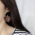 Love Heart Shape Plaid Pattern Earrings