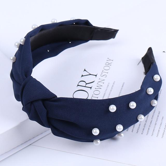 2020 Knot Pearls Headbands For Women Girls Handmade Wide Solid Silk Fabric Twist Hairband Bezel Hair Hoop Hair Accessories AExp
